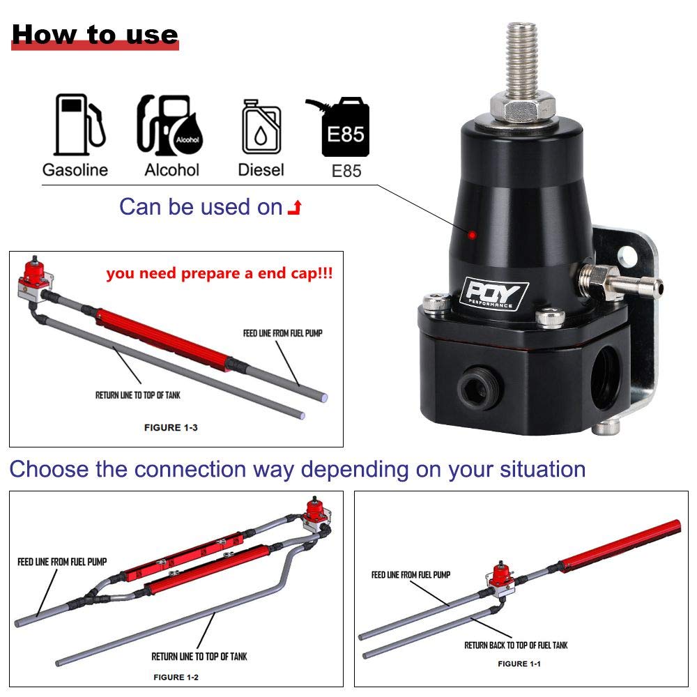 Pqy Fuel Pressure Regulator With Gauge An6 Feed & An6 Return Line Black