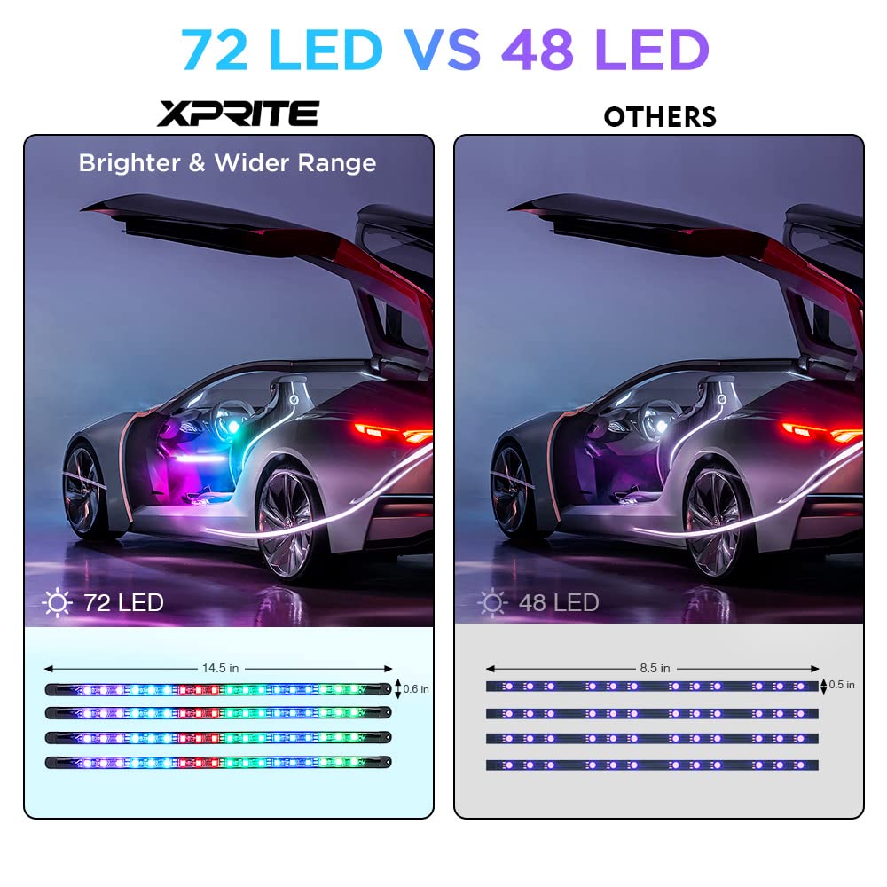 Xprite Dreamcolor Led Neon Car Interior Bluetooth Lights Strip With Remote & App Control, Footwell Under Dash Rgb Chasing Inside