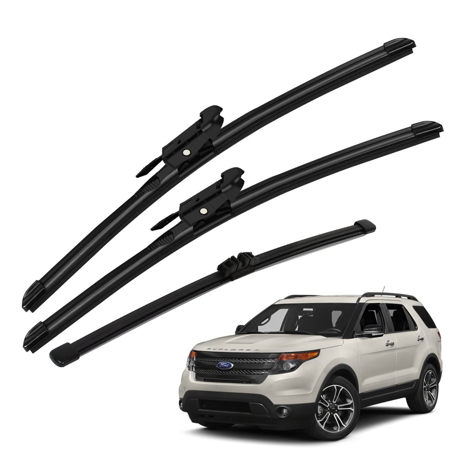 Original Front And Rear Windshield Wiper Blade Replacement Pinch Tab 26''+22''+11'' For 2011-2017 Ford Explorer All Weather (Set