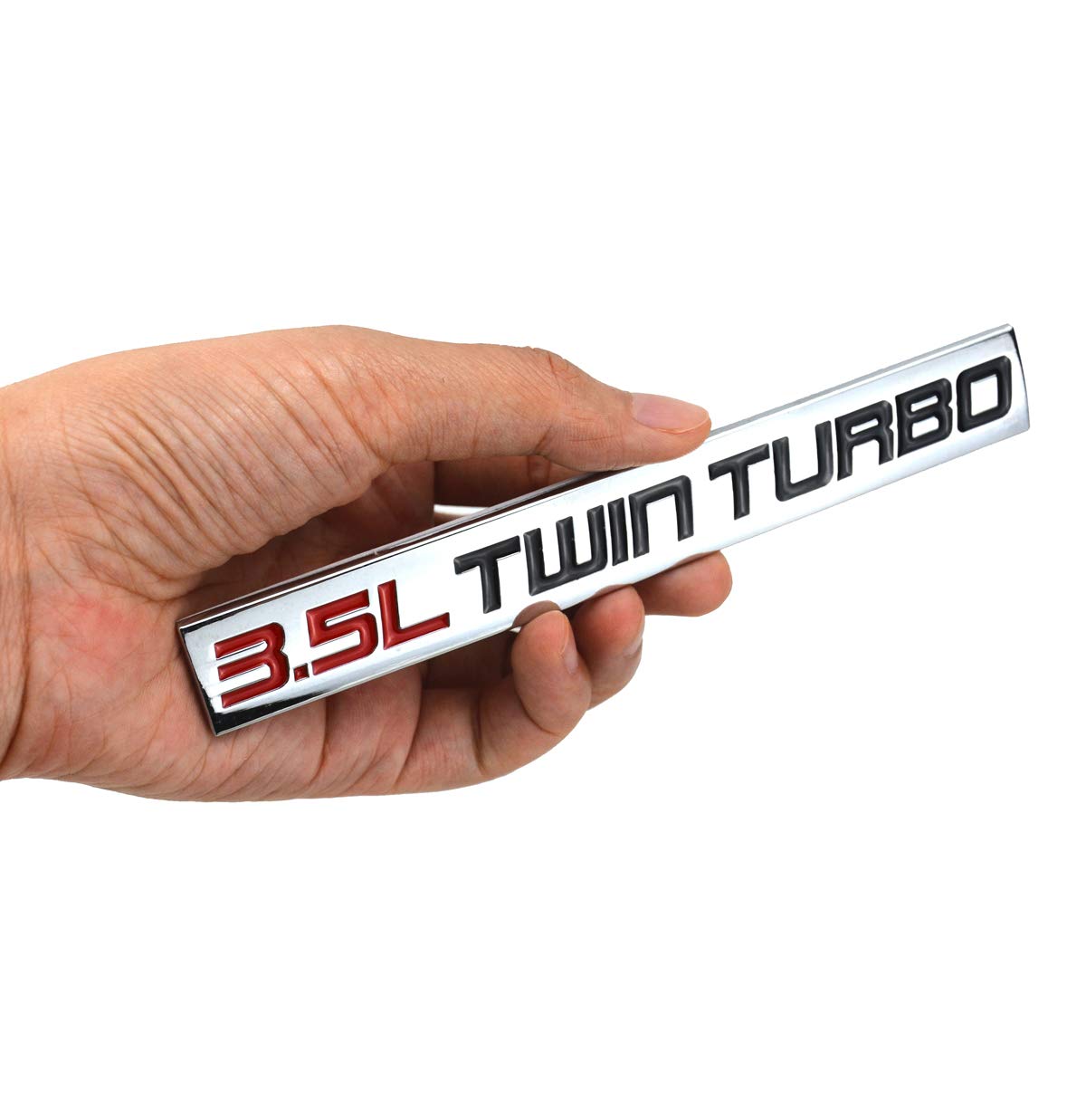 Chrome Finish Metal Emblem 3.5L Twin Turbo Badge (Red & Black Letter) " (Red & Black)