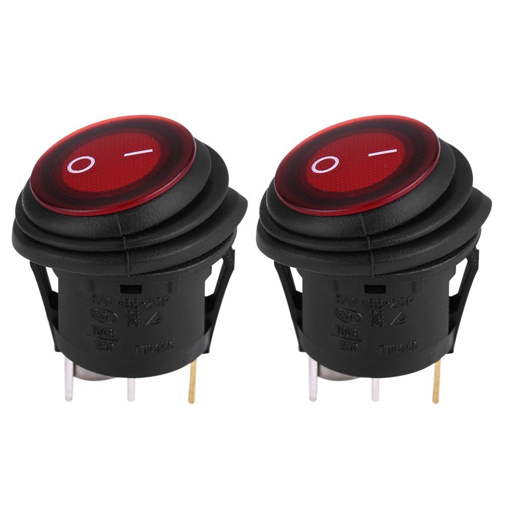 Keenso Rocker Switch 12/24V 3Pin Red LED Toggle Switch Waterproof Round Button Rocker Toggle Switch for Car Auto Boat Truck