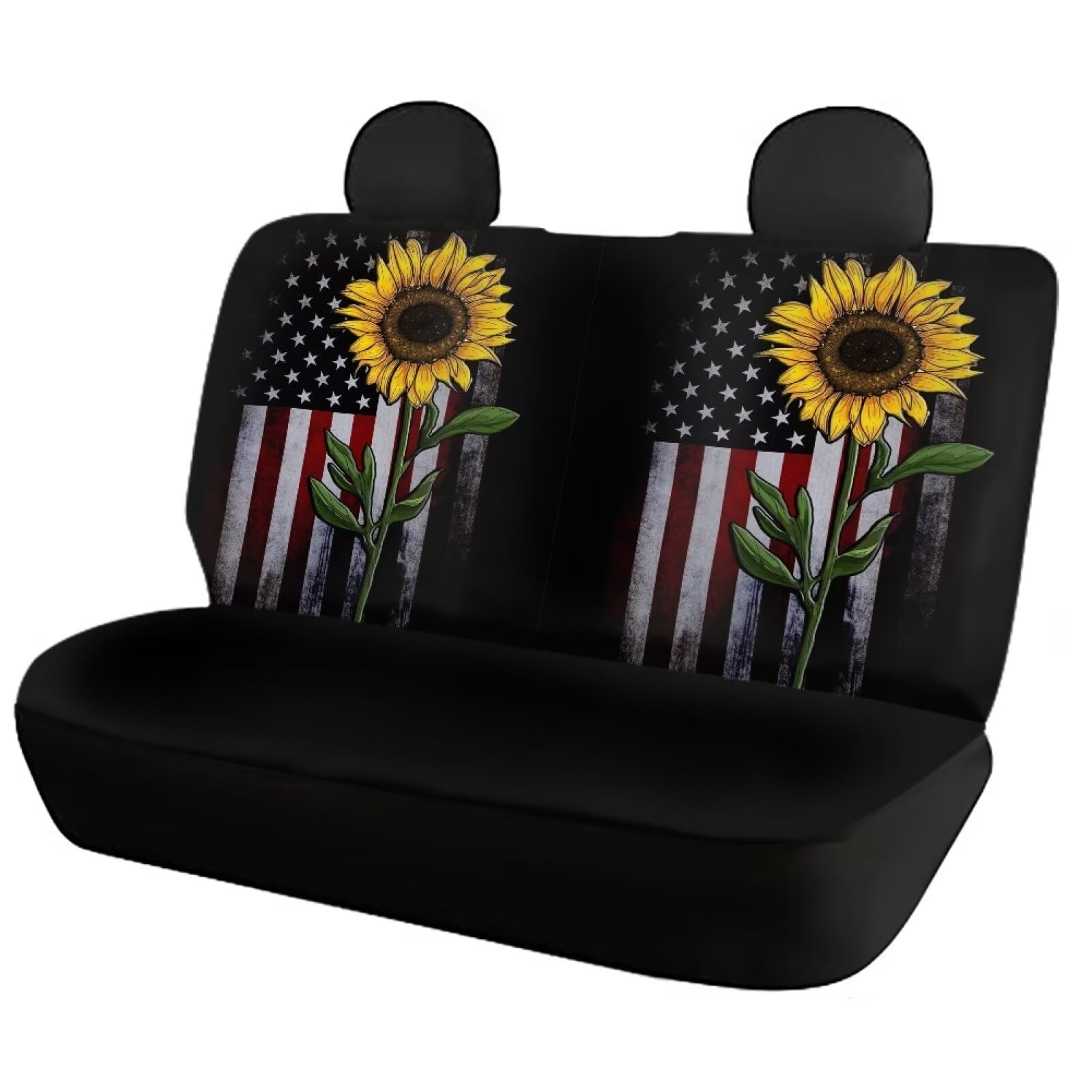 Howilath Sunflower American Flag July of 4th Patriotic Print 4 Pieces Car Seat Covers Full Set Interior Car Accessories Decor
