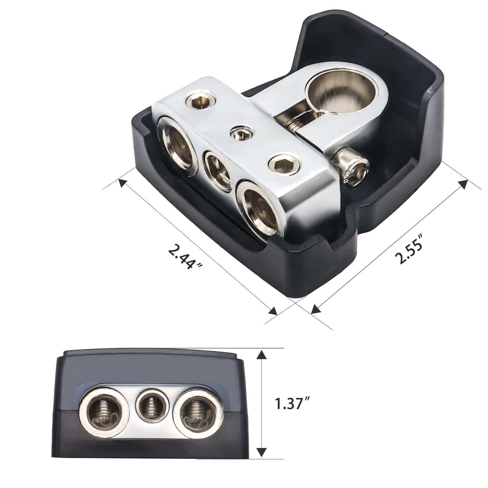 Recoil Pbt-D08 2 Pack Premium Solid Brass Positive Negative Battery Terminals Clamps With Two 0/2/4 Gauge Outputs And Two 8 Gaug