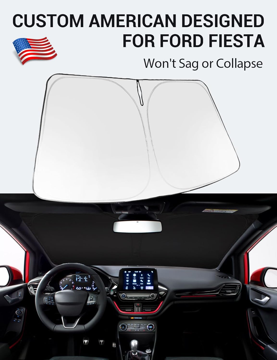 Proadsy 2025 Upgrade Windshield Sun Shade Custom Fit Ford Fiesta 2017-2023 4-Layer Foldable Front Sunshade Protector Sun Visor B