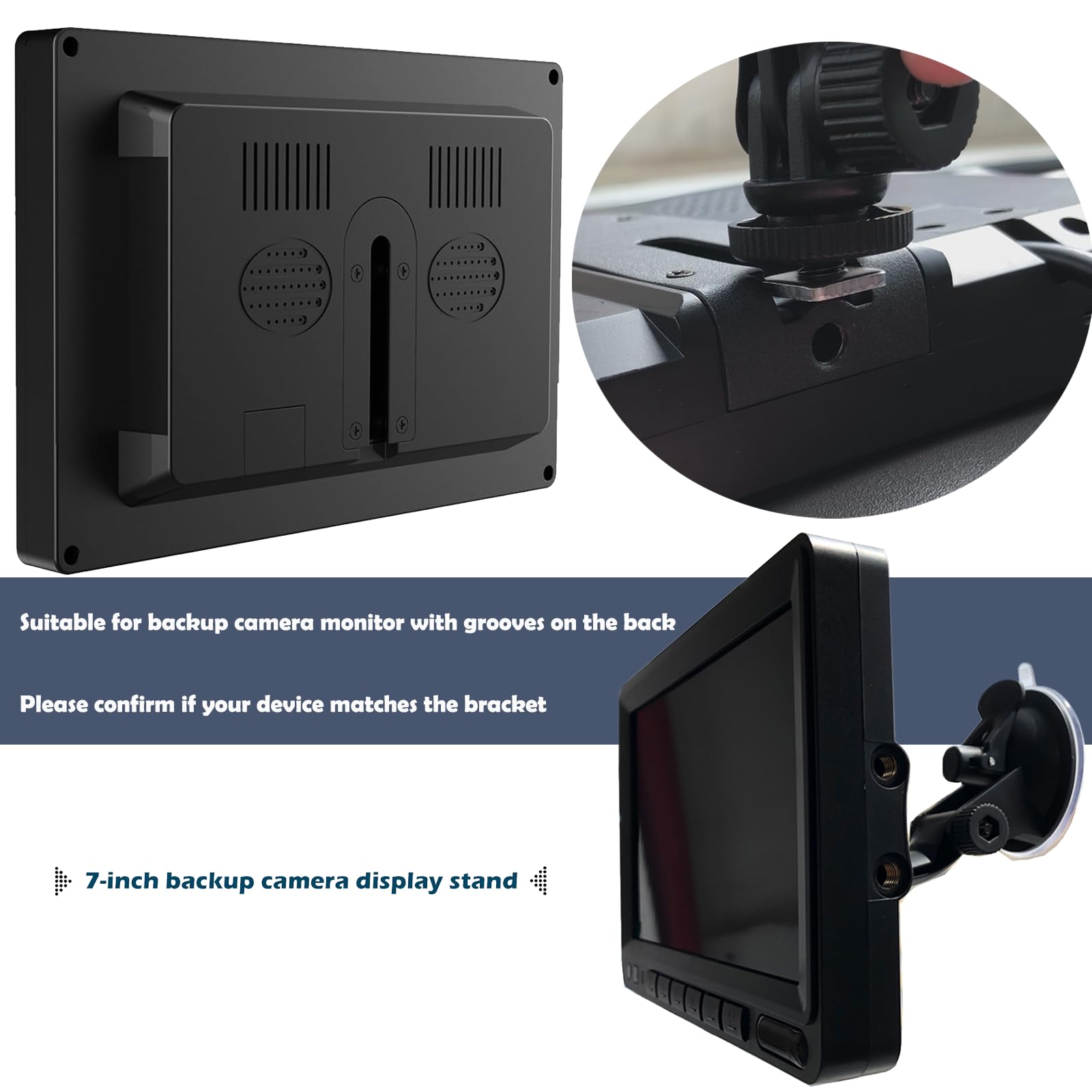 Collyon Windshield Mount - Suction Cup Camera Mount for 7 Backup Monitor, Ideal for Cars and Trucks