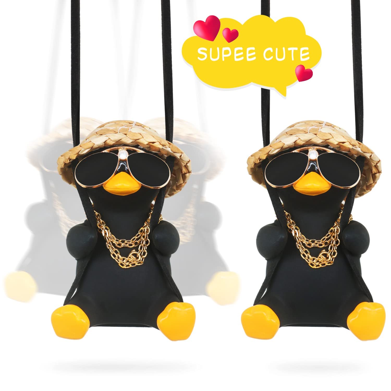 Cool Car Truck Stuff Things Automotive Mirror Hanging Funny Swing Black Duck Car Hanging Duck For Men Car Accessories Dashboard