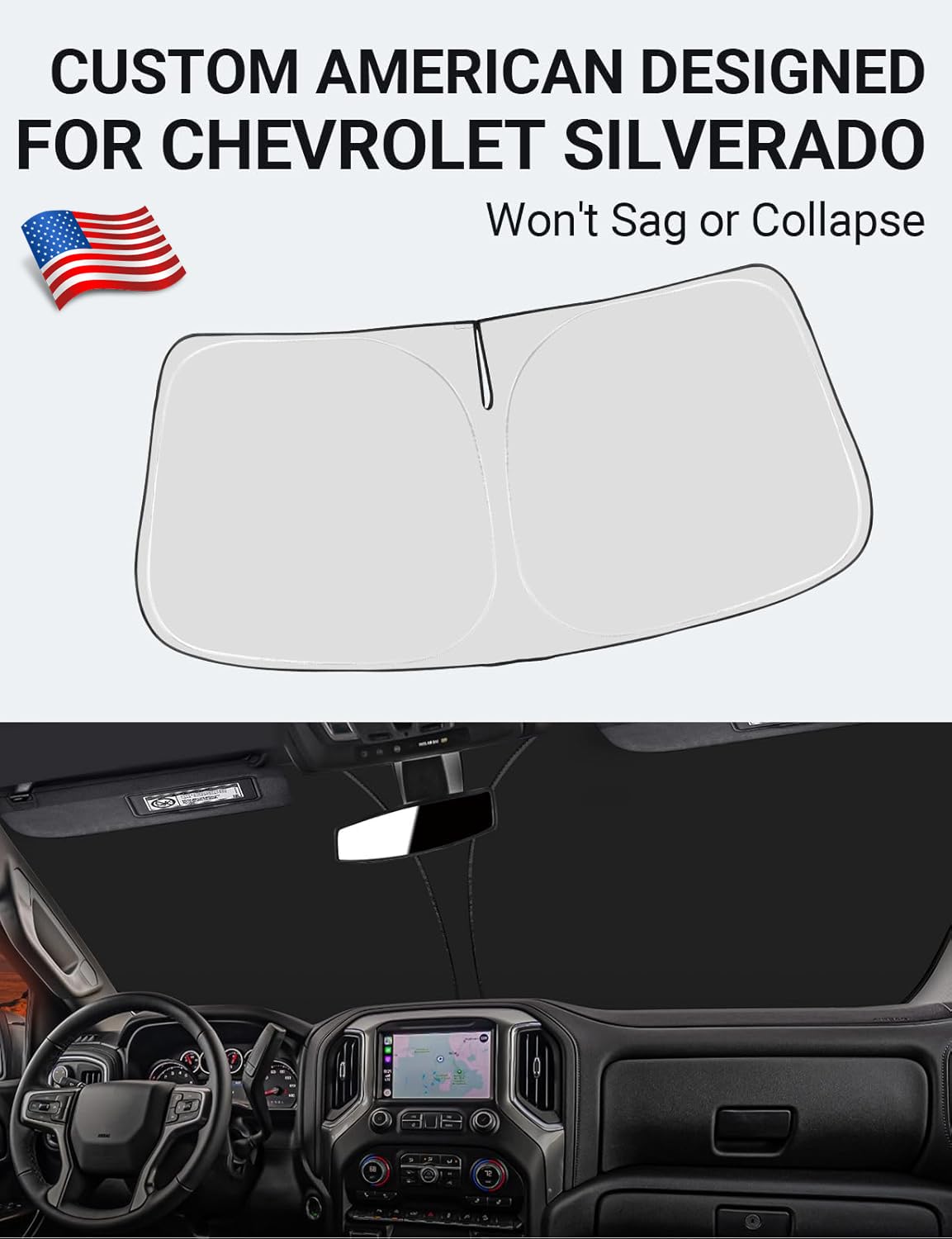 Front Windshield Sunshade Foldable Sun Shade Protector Custom Fit 2018 2017 2016 2015 2014 Silverado 1500, Regular Cab, Crew Cab