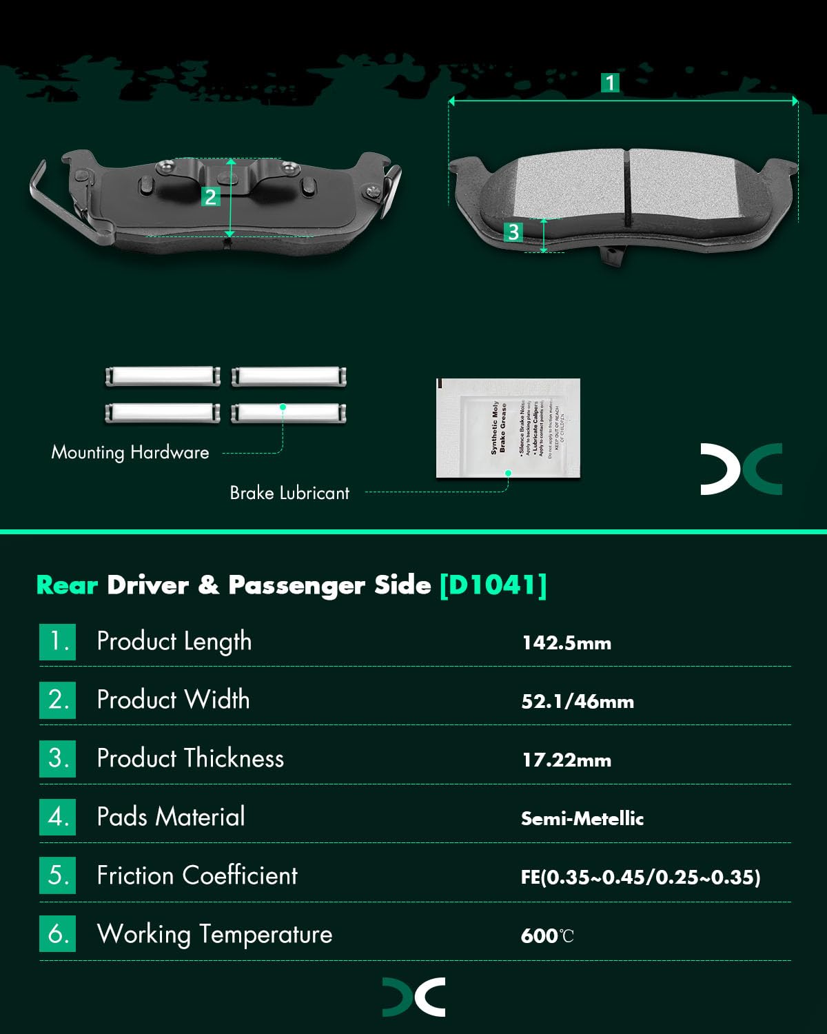 Scitoo D1041 Semi-Metal Brake Pads Kits Rear Replacement For Infiniti Qx56 2004-2010,For Nissan Armada 2005-2015 2017-2018,For N