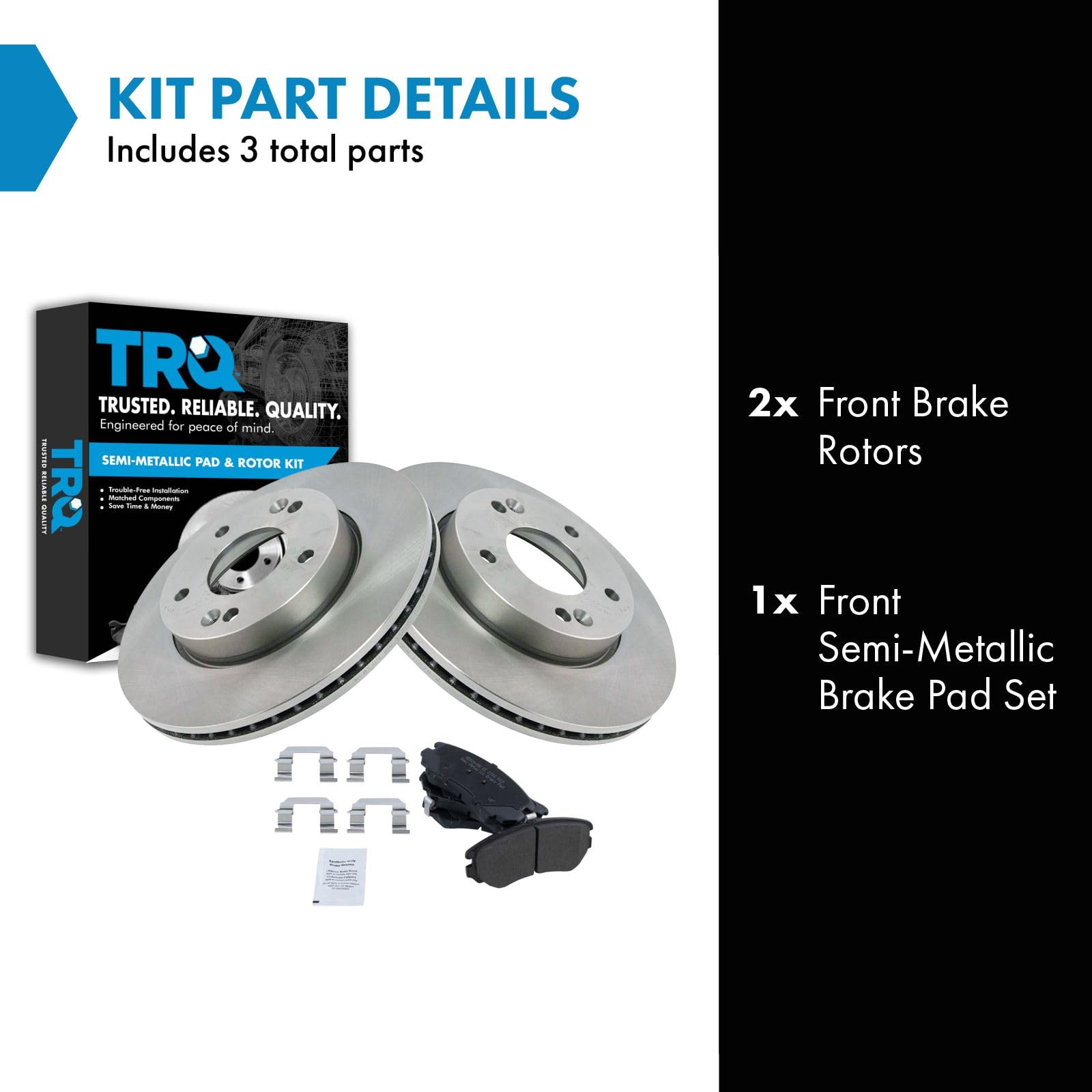 Trq Front Brake Pad & Rotor Kit Brake Pads Brake Rotor Semi-Metallic Compatible With 2010-2011 Kia Soul