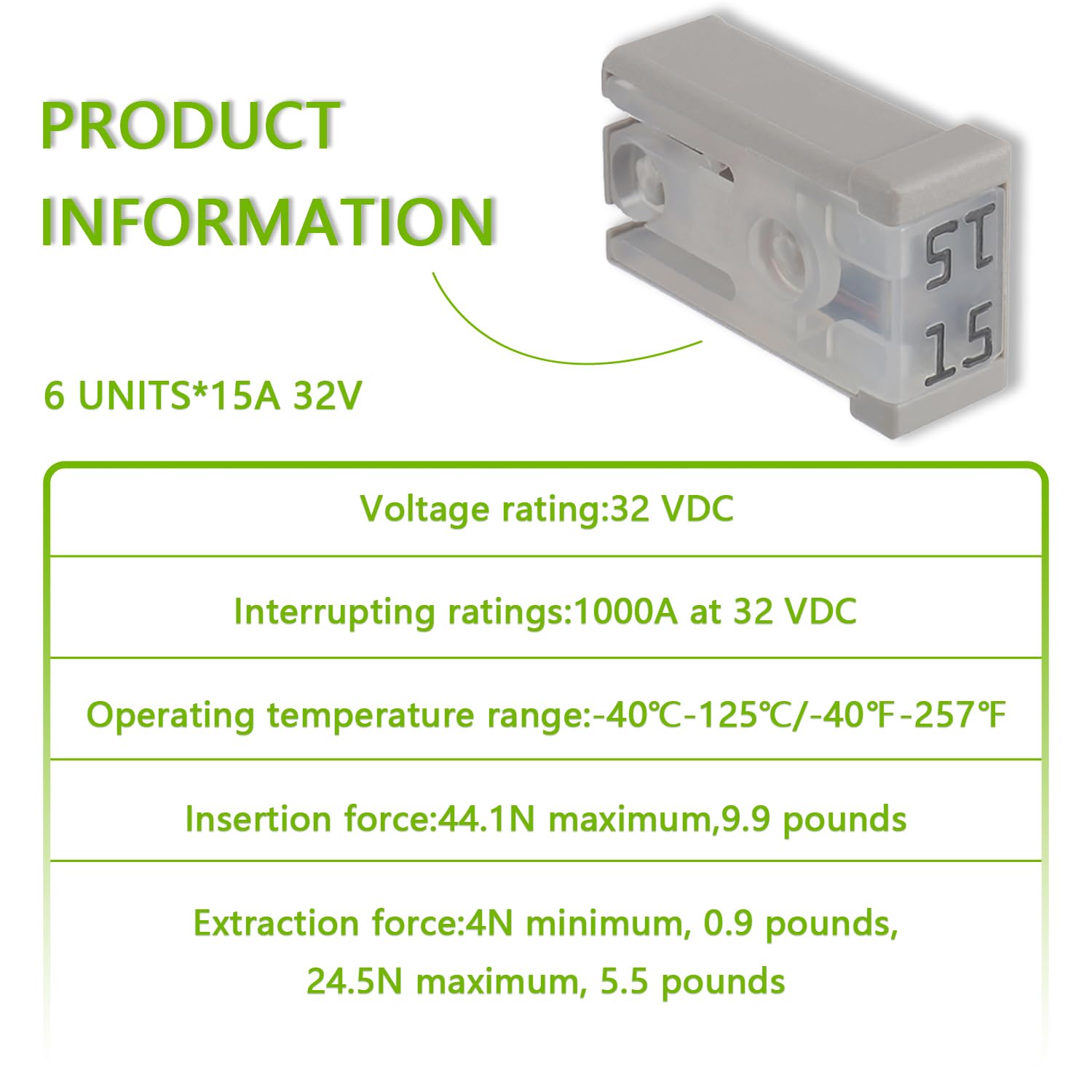 EPLZON 15A 32V Mini Slotted Automotive MCASE Shaped Cartridge Fuse Kit(Pack of 6pcs,15A)