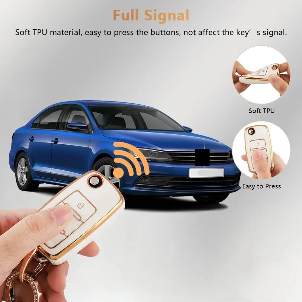 Pifoog Key Fob Cover For Vw Volkswagen White Gold Keys Case Shell Protecor Tpu Keychain Fit Volkswagen Passat Beetle Golf Gti Jetta Tiguan Accessories Girly Cute
