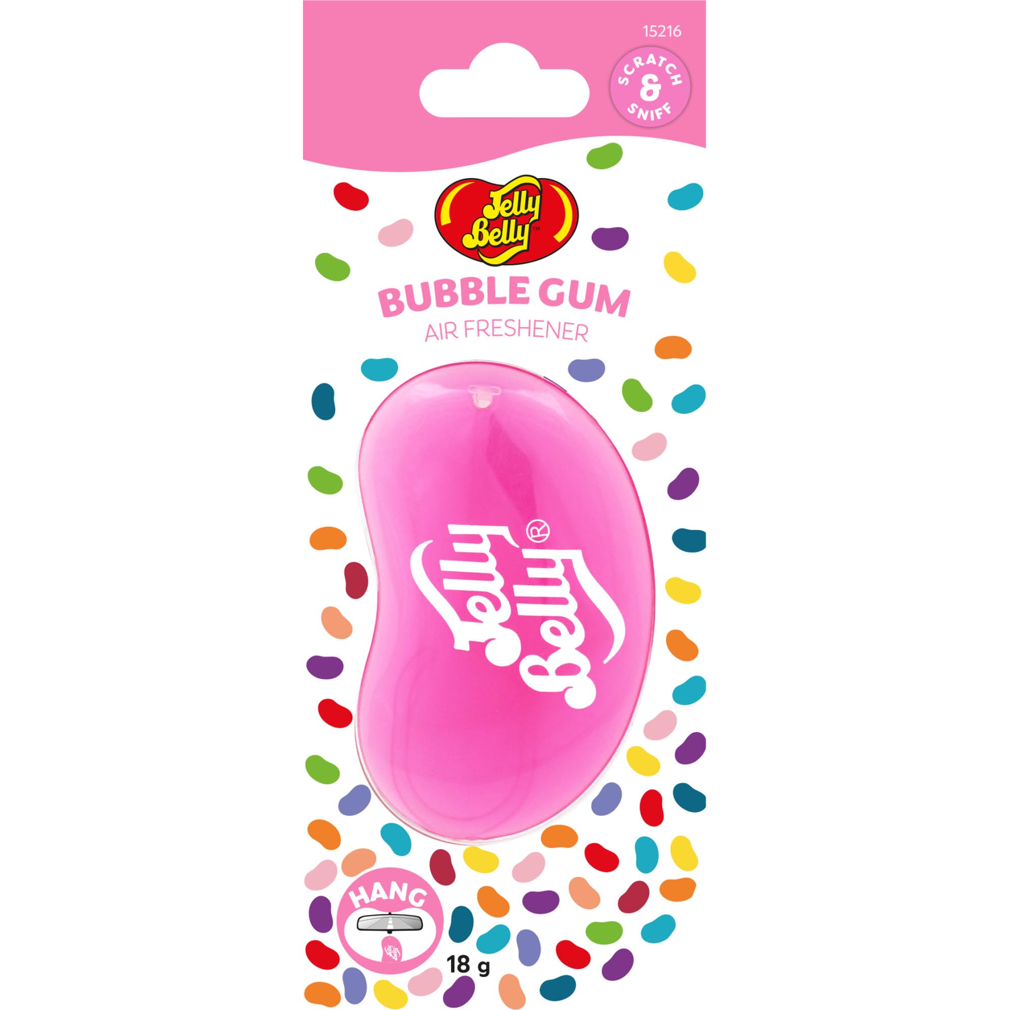 Jelly Belly Car Air Freshener - Bubble Gum, Lasts 30 Days, 1 Count, 3D Hanging Freshener for Car, Home, Office