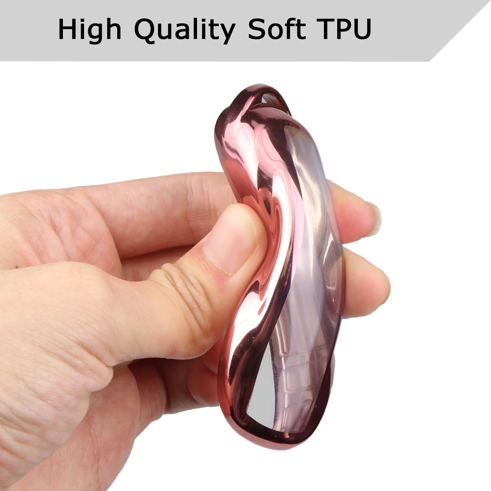 Qbuc For Tesla Key Fob Cover With Keychain Soft Tpu Protection Case Compatible With Tesla Model 3 / Y (Pink)