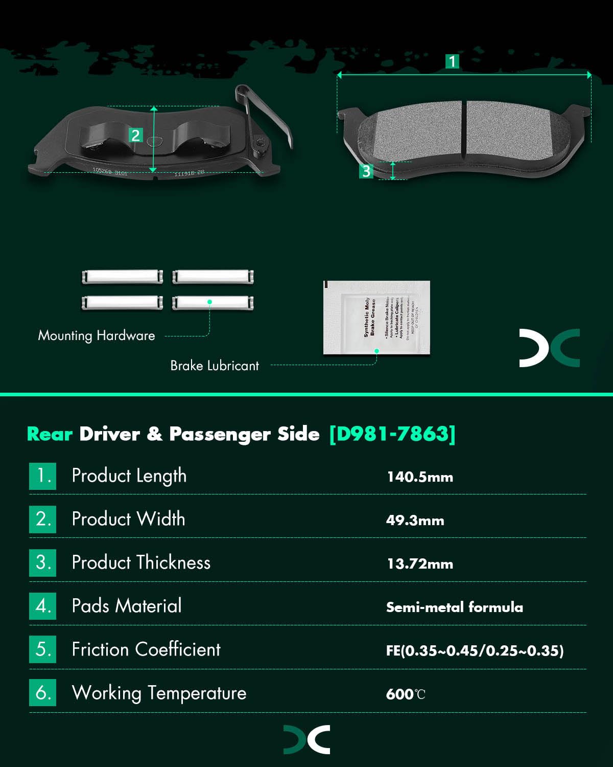 Scitoo D981 D477 Front Rear Brake Pads Sets Fit For Jeep Wrangler 2003 2004 2005 2006