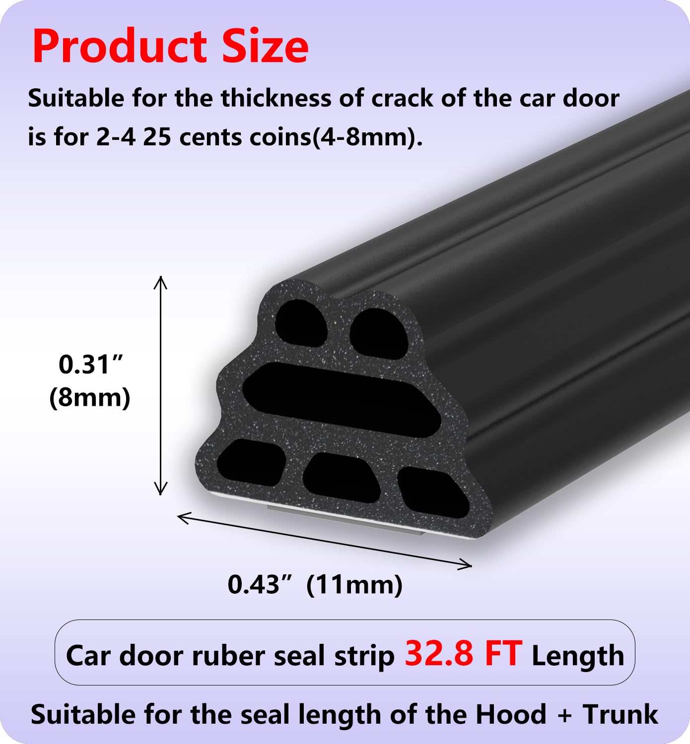 SOZATO Car Door Seal Strip Rubber 3 Layer Pyramid Structure Automotive Weather Stripping Self Adhesive Auto Door Soundproofing W