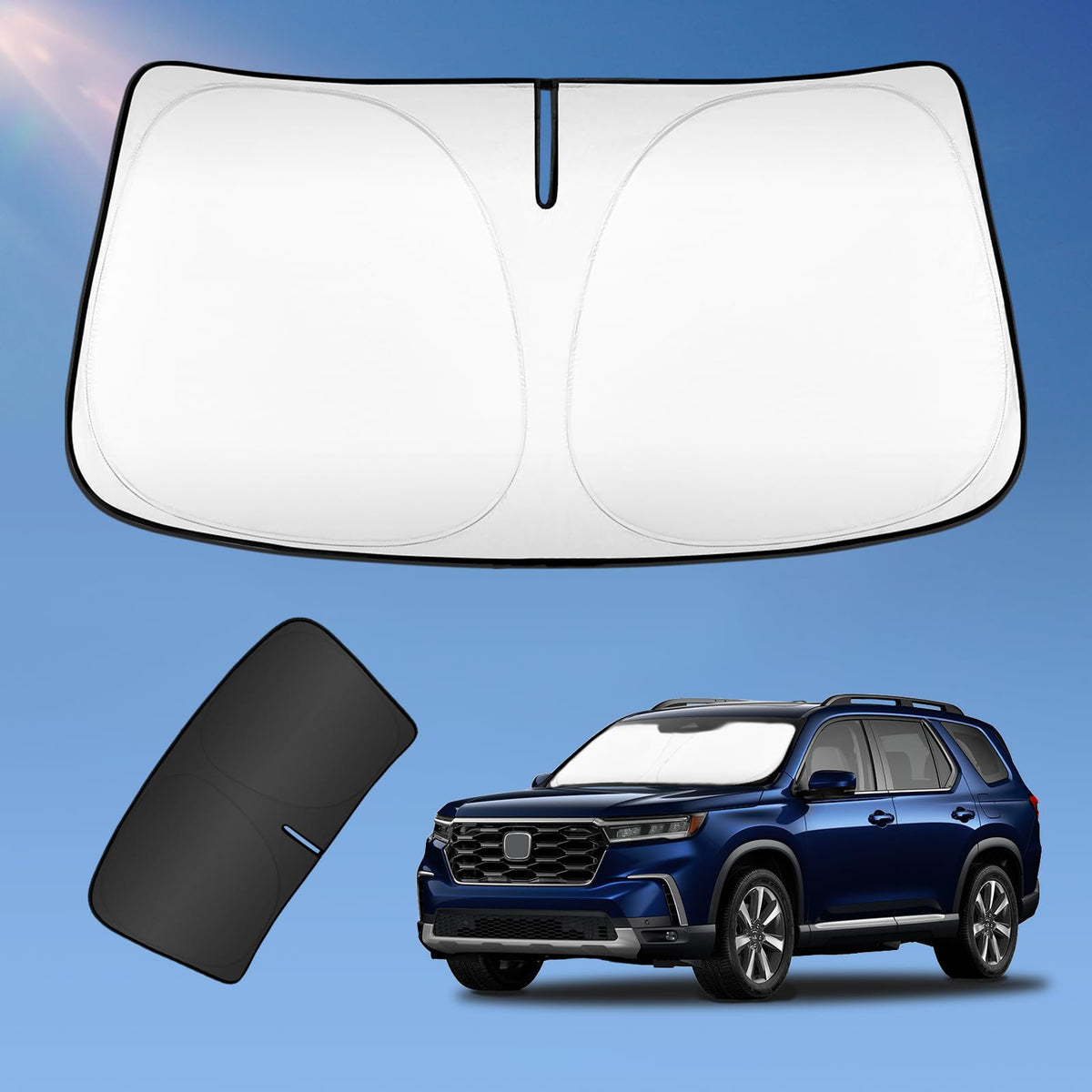 Sun Shade Sunshade For Honda Pilot 2016-2024 2025 Windshield Cover, 2-Layers Sun Shield 240T Silver Sun Visor Foldable Window Sh