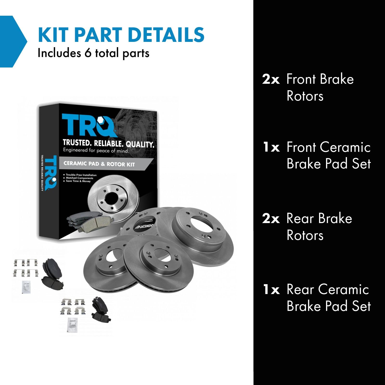 Trq Front And Rear Brake Pad & Rotor Kit Brake Pads Brake Rotor Ceramic Compatible With 2014-2016 Kia Soul