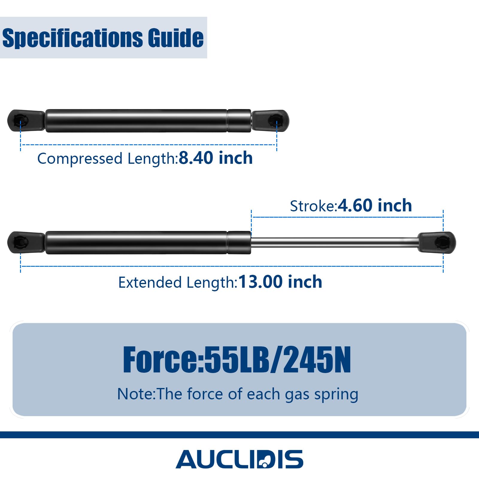 1015903 C16-15120 13 Inch 55Lb/245N Gas Strut Shock Spring Lift Support For Leer Camper Shell Truck Topper Cap Canopy Door Windo