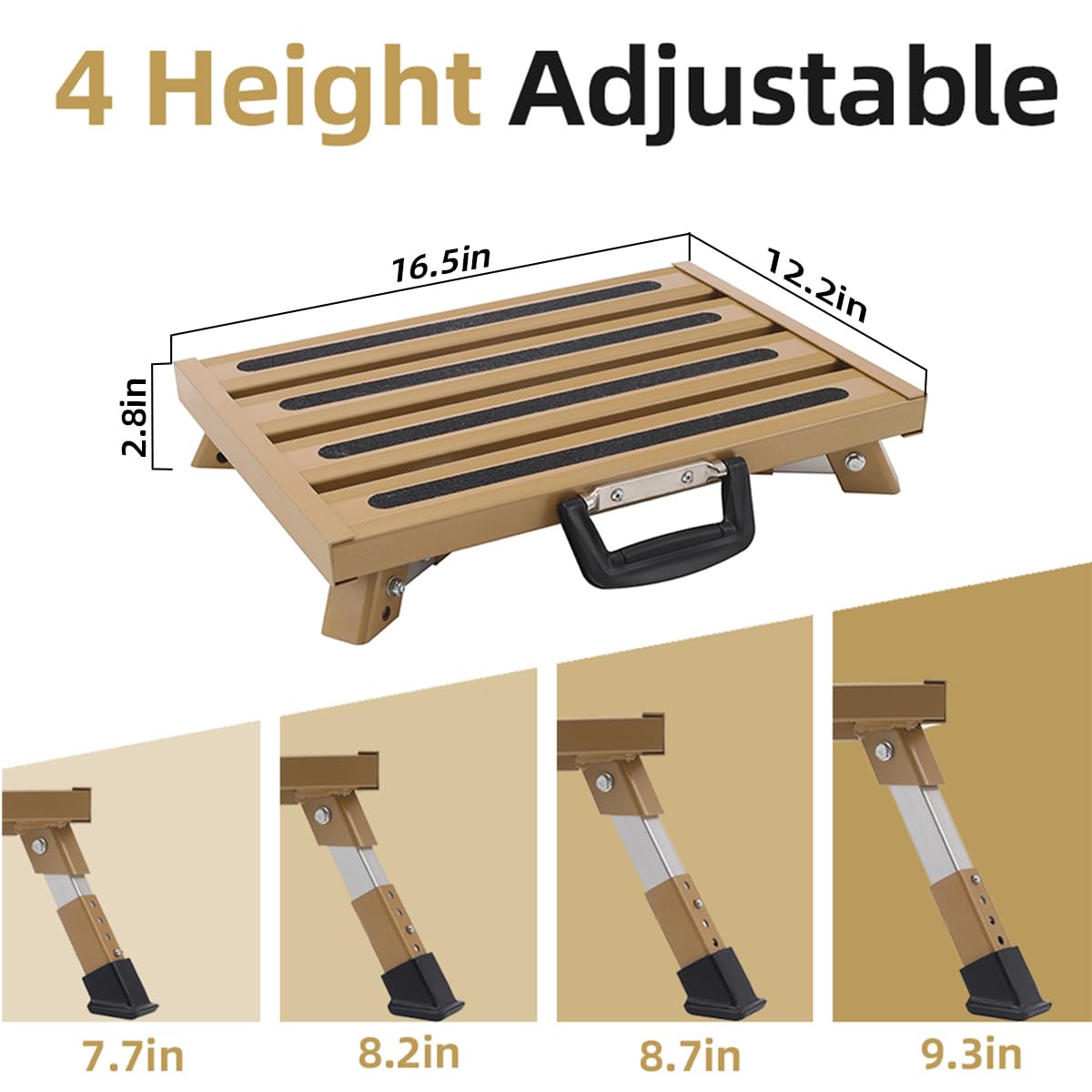 GarfatolRv RV Steps Aluminum Adjustable Stable Step with Portable Handle Supports Up to 1000 lb(Gold)