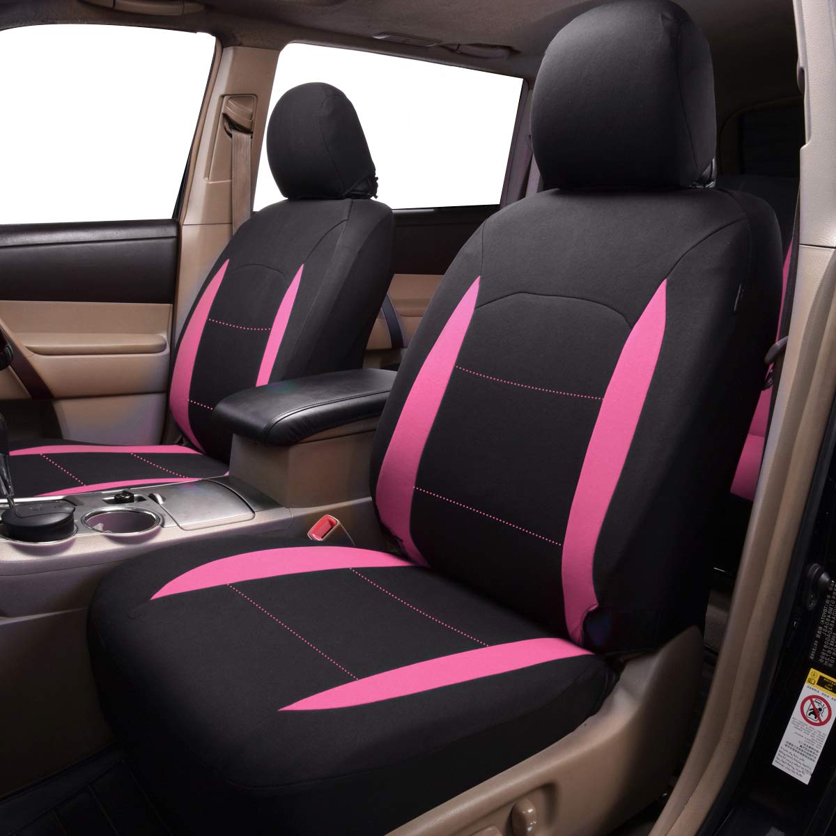 Flying Banner Car Seat Covers Front Seats Rear Bench Polyester Car Seat Protectors Easy Installations Rear Bench Split Classic Man Lady Truck (Full Set - Low Back, Black Pink)