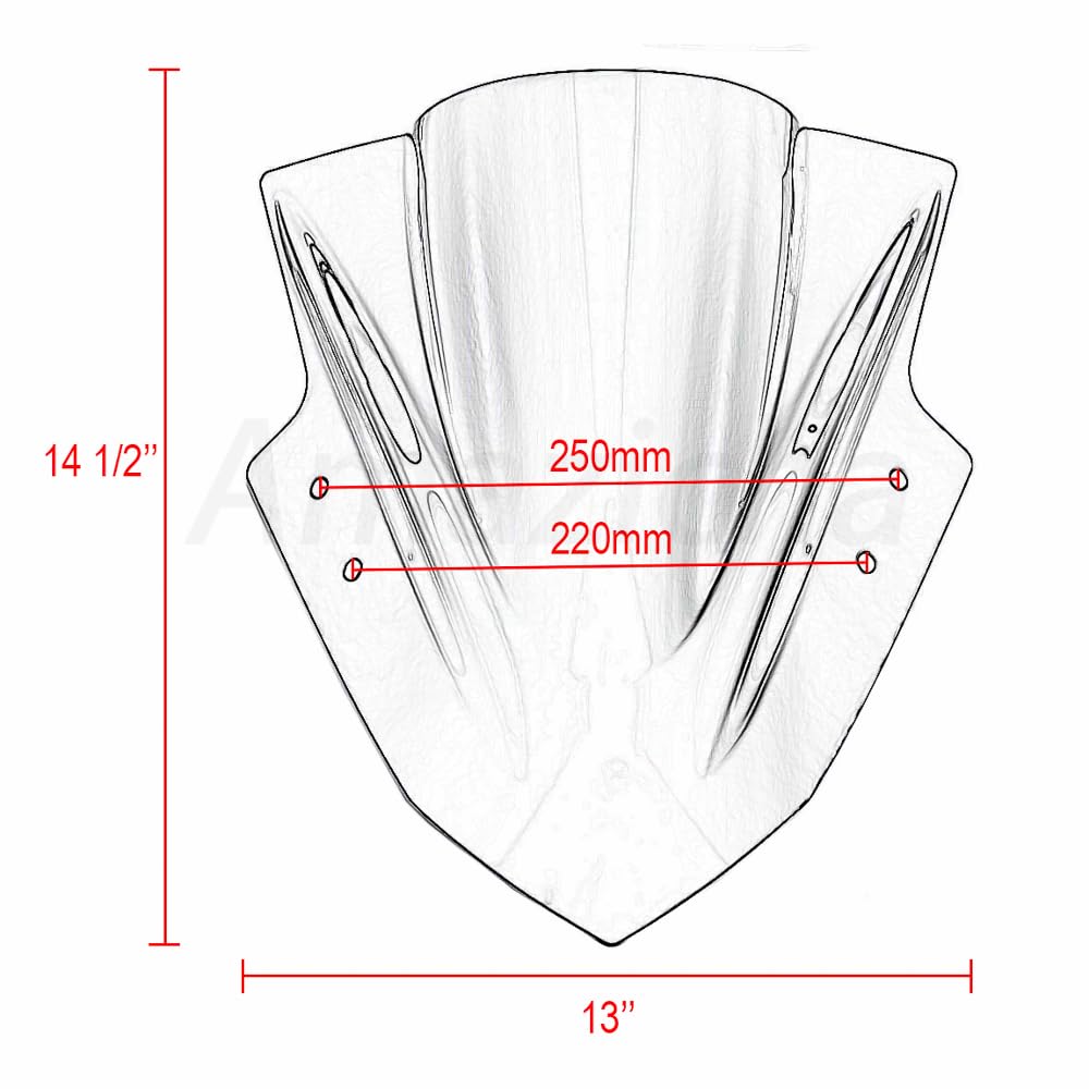 Amazicha Windscreen Windshield fit for Kawasaki Ninja 300 EX300R EX300 2013 2014 2015 2016 2017 (Black) Double Bubble Wind Deflector Screen