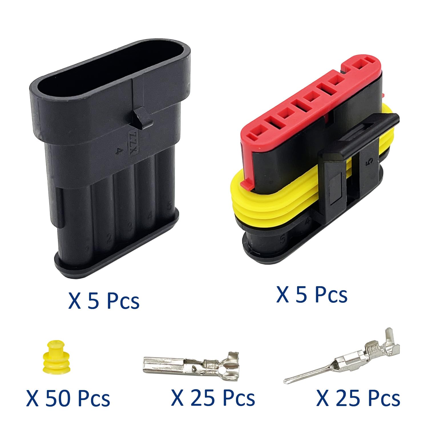 Twippo 5 Kit 5 Pin Automotive Electrical Connectors - Quick Connect and Disconnect 5 Wire Waterproof 5 Way