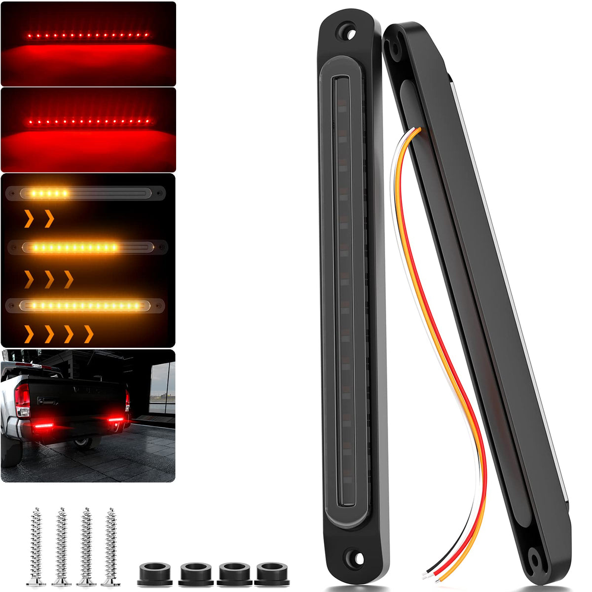 Pseqt 10 Led Trailer Tail Light Bar Brake Stop Turn Signal Lights Assembly Identification Red & Amber Sequential Strobe Strip Lamp W/Smoked Lens Waterproof For Pickup Golf Cart Offroad Truck Rv Utv