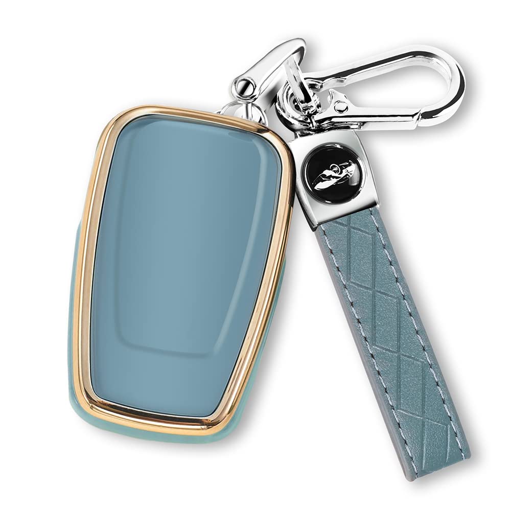 Qbuc For Toyota Key Fob Cover With Keychain Premium Tpu Key Fob Case Suitable For 2018-2024 Highlander Rav4 Camry Avalon C-Hr Corolla Gt86 (Style 2-Blue)