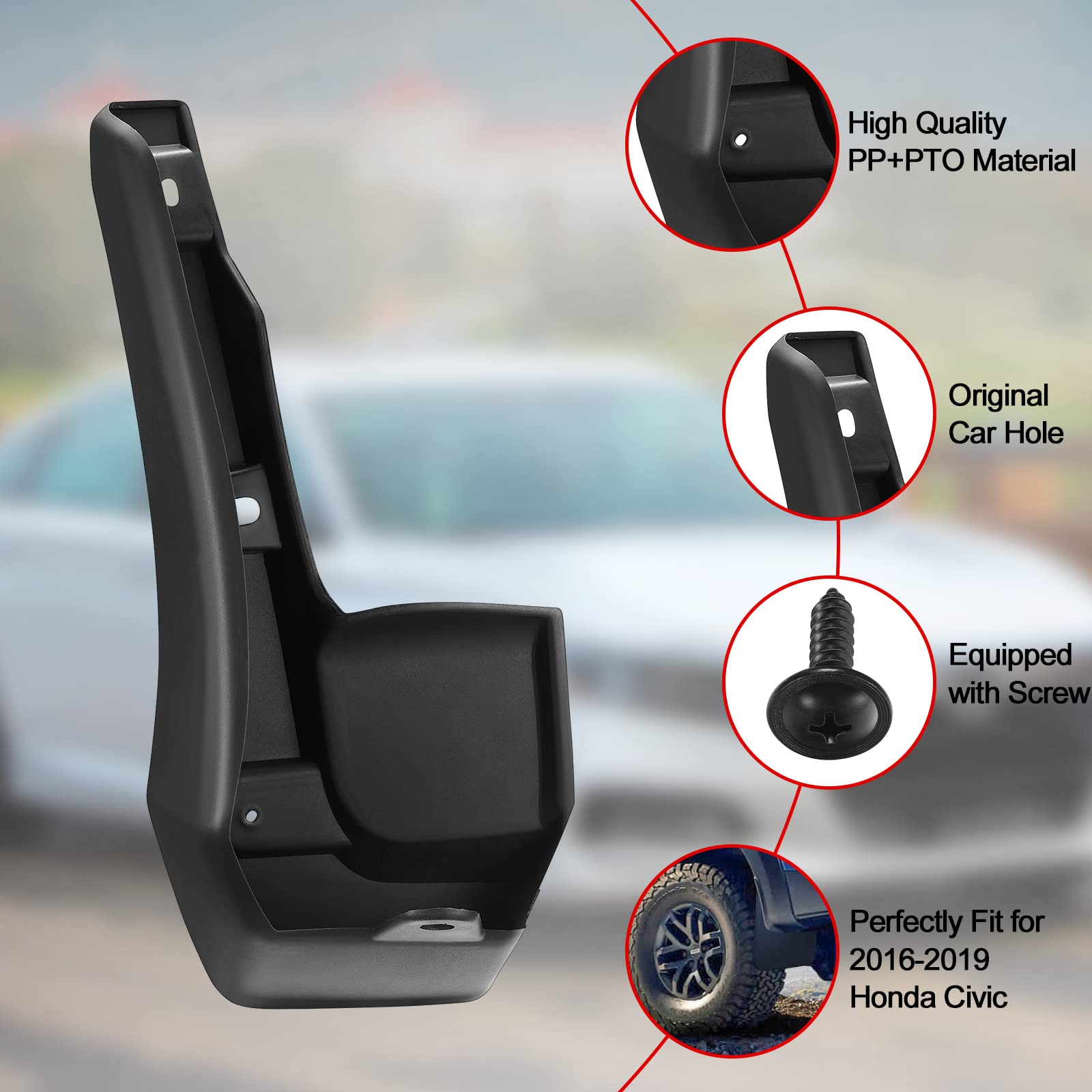 Bdfhyk Mud Flaps Splash Guards 4Pcs Front & Rear Side Mud Guards Compatible For 2016-2019 Honda Civic Without Oem Fender Flares