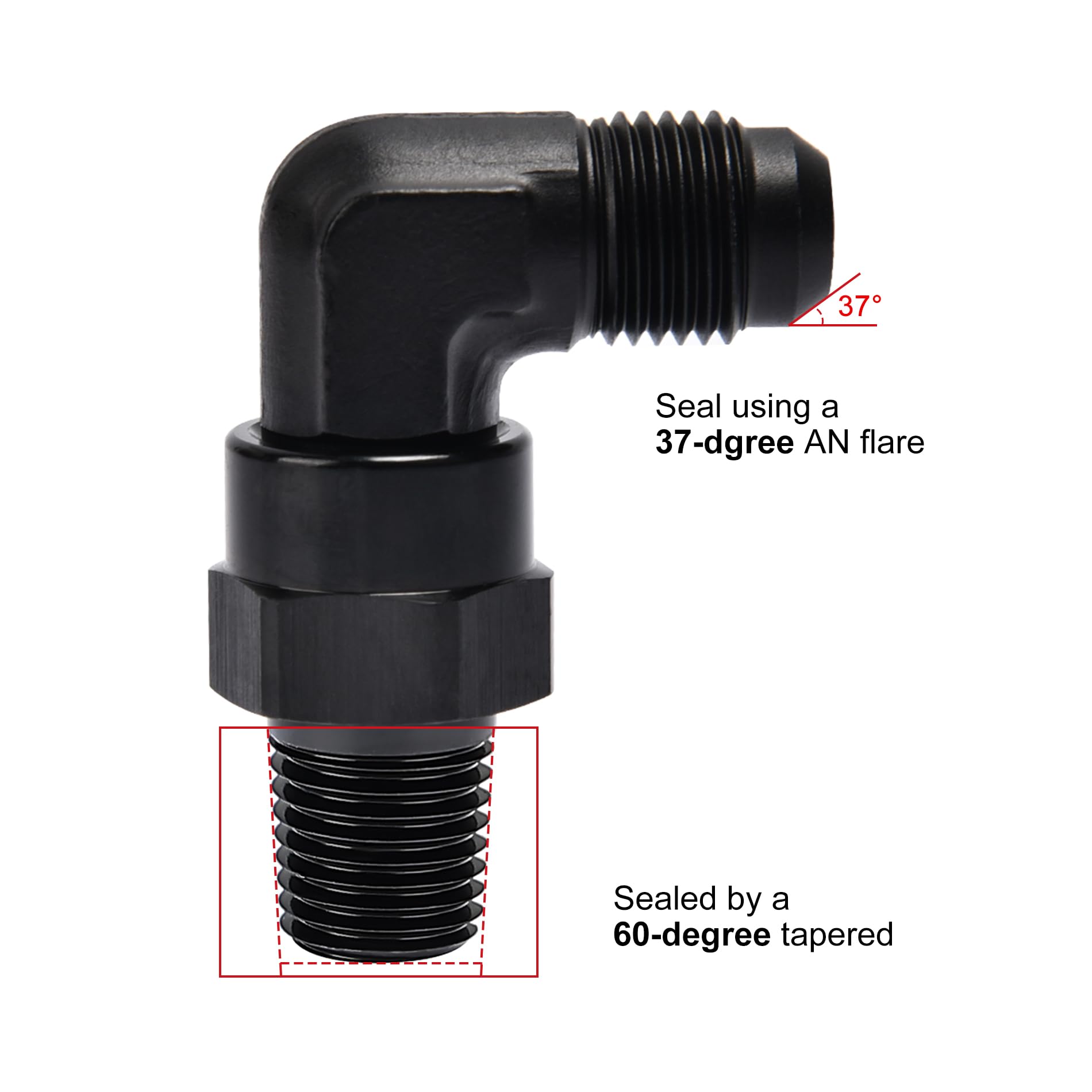 Evil Energy 6An Male Flare To 1/4 '' Npt 90 Degree Swivel Fitting Adapter Aluminum Black