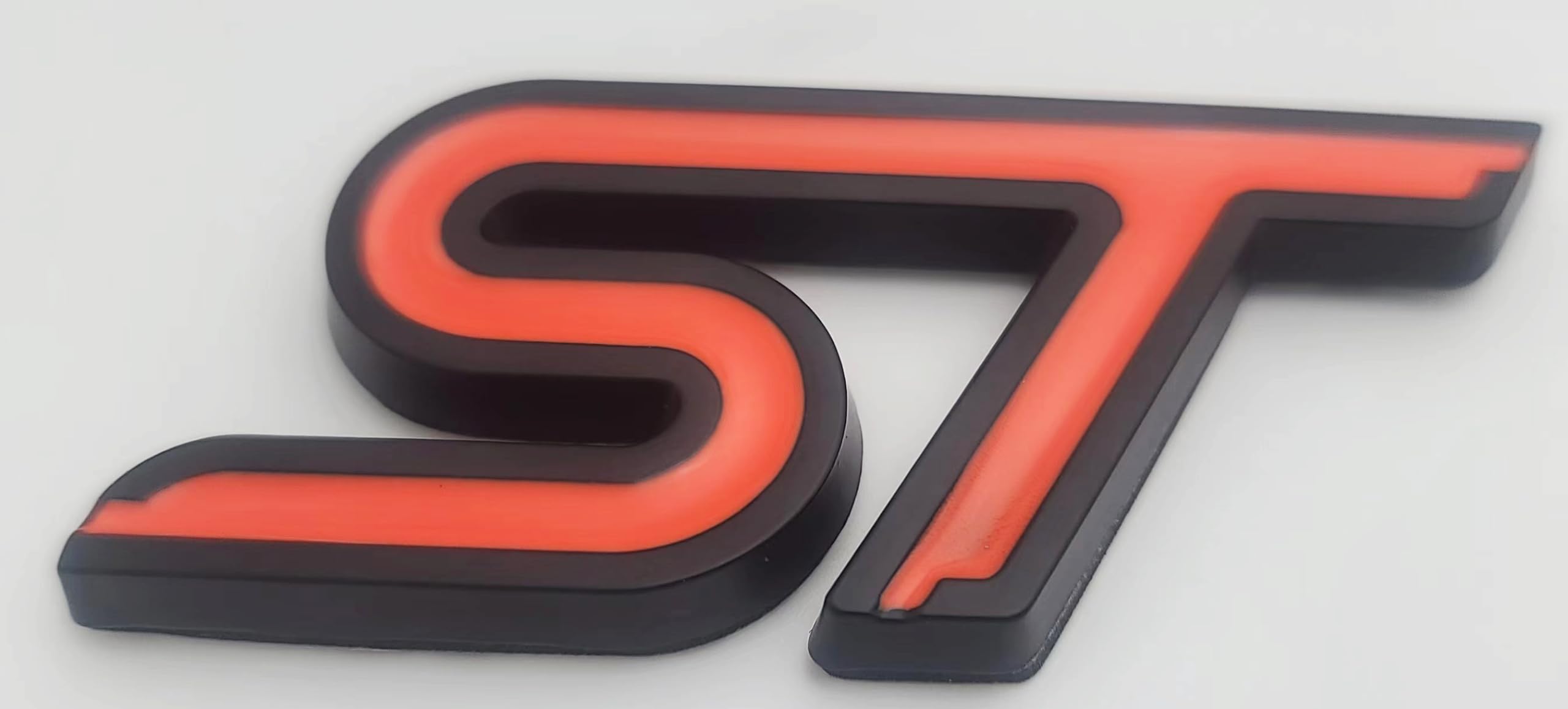 2pcs Metal New ST Car Emblem 3D Racing Decal Sport Turbo Badge Replacement for car (Black Orange)