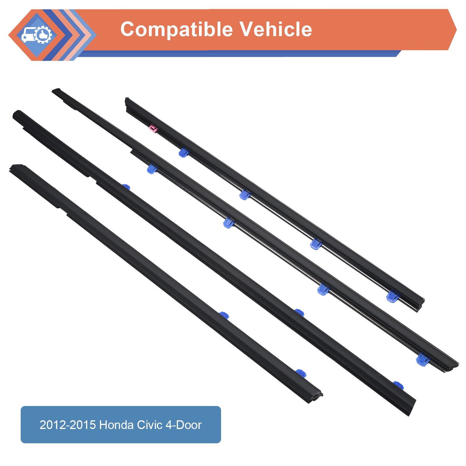 Zonfant 4 Pcs Car Outer Door Window Moulding Trim Weatherstrip Seal Belt Compatible With Honda Vehicle 2012-2015 Civic, Replace#72450-Tr0-A01 72410-Tr0-A01 72950-Tr0-A01 72910-Tr0-A01