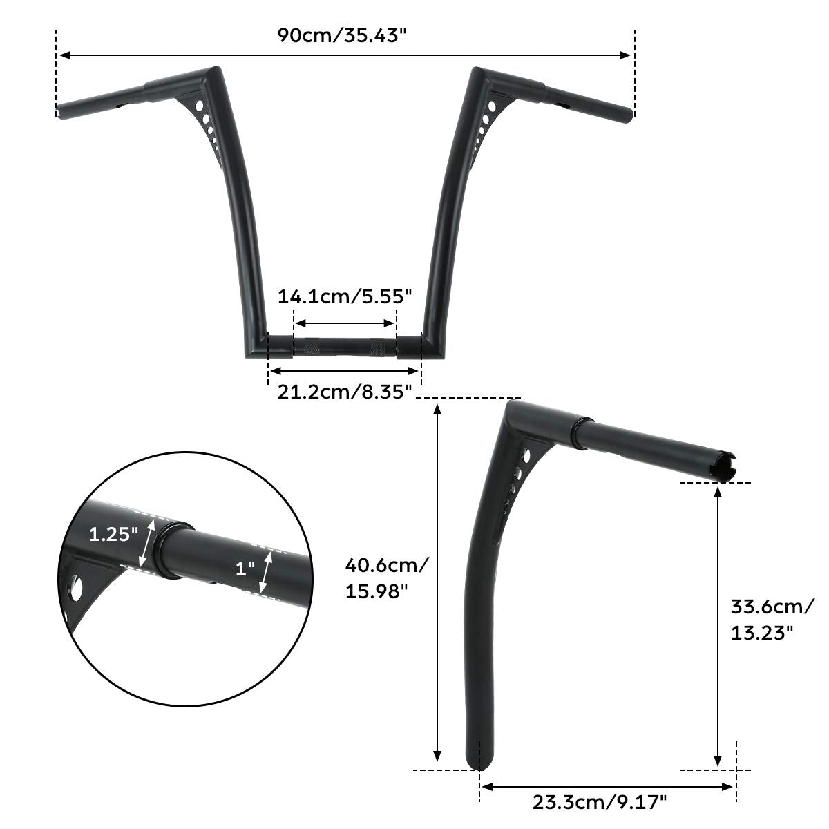 Xfmt Motorcycle Black 16'' Rise Ape Hangers Bar 1-1/4'' Batwing Handlebar For Harley Sportster Xl Softail Dyna Road King