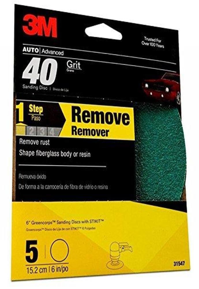 3M Green Corps Sanding Disc with Stikit Attachment, 31547, 6 in, 40Grit, 5 Discs per Pack, 20 Packs per case