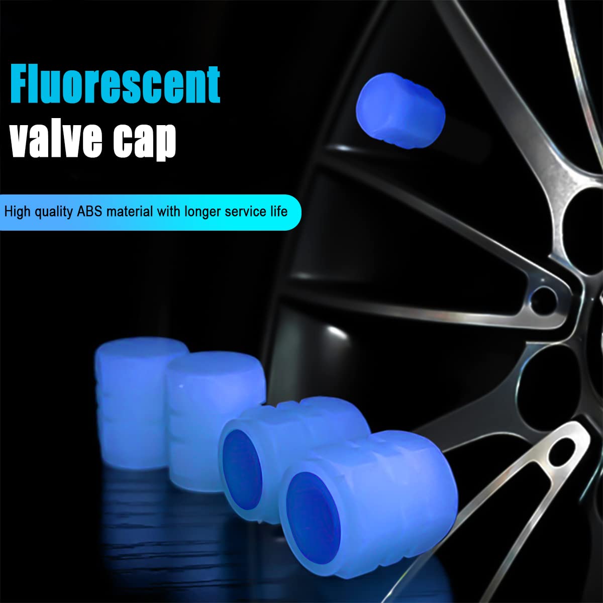 Tire Valve Stem Caps For Car, 4Pcs Noctilucous Tire Air Caps Cover, Illuminated Auto Wheel Valve Stem Cap, Car Accessories Universal For Car, Truck, Suv, Motorcycles, Bike (Blue)