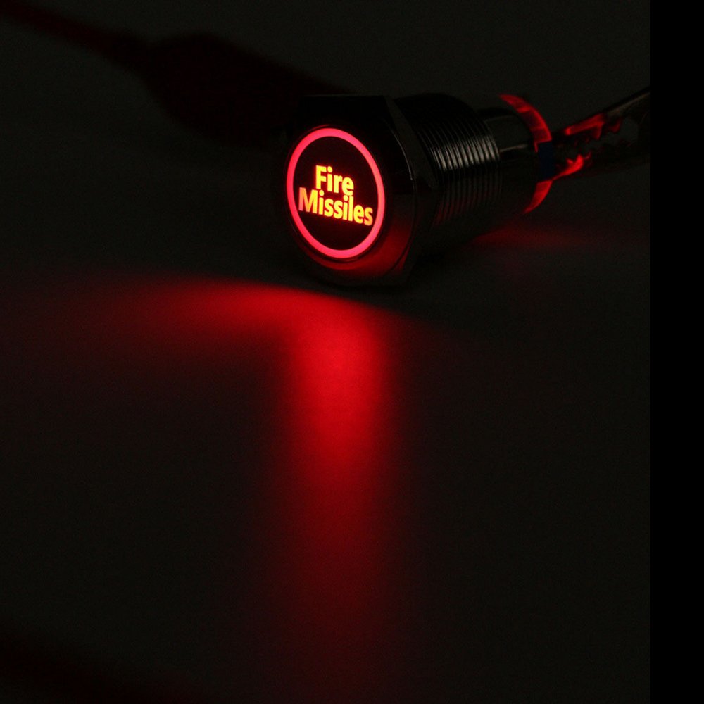 Esupport Black Shell 12V Momentary Car Vehicle Red Led Light Push Button Stainless Steel Metal Switch Socket Plug Wire 19Mm Fire