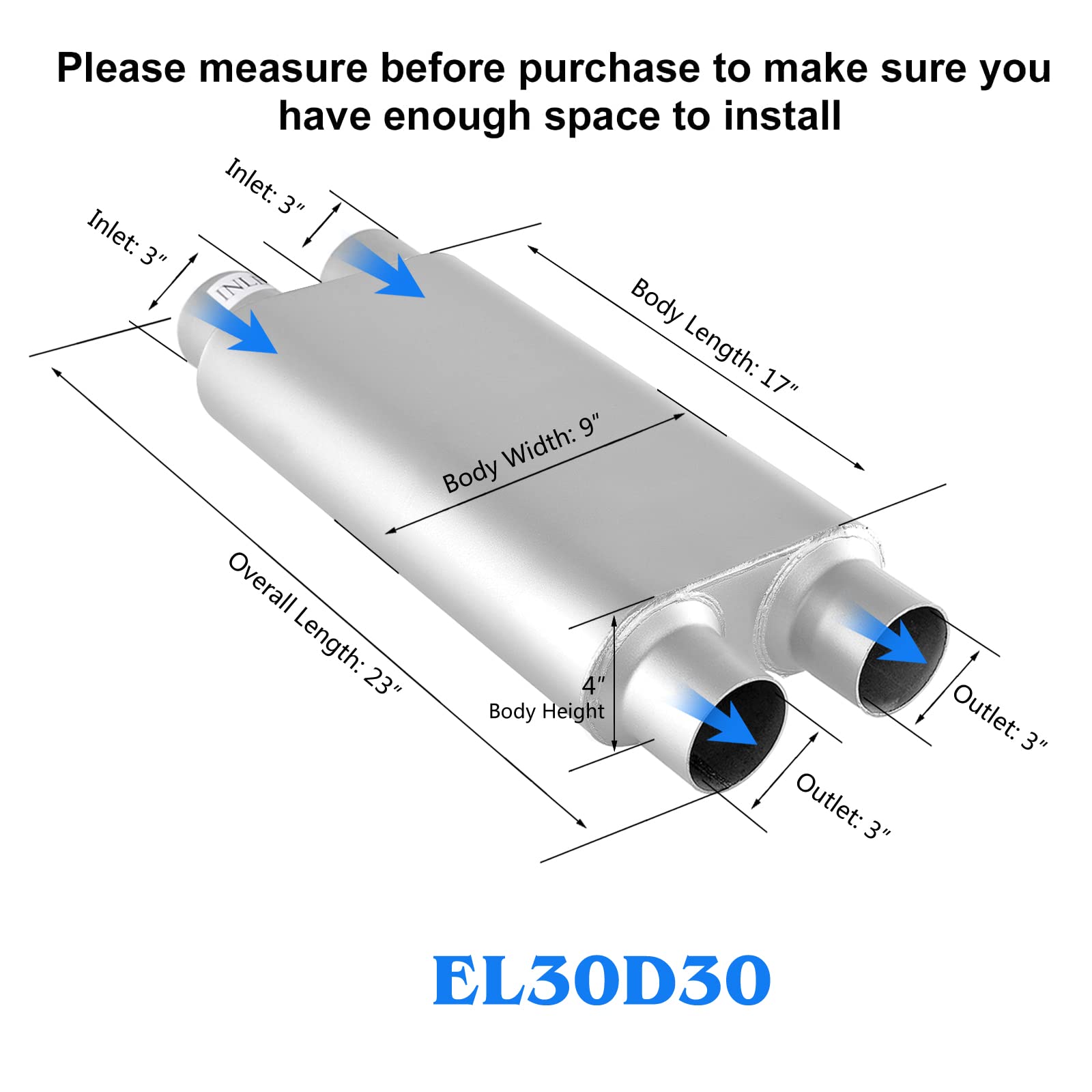 Universal Mufflers 3.0 Inch Dul Inlet (Id) 3.0 Inch Dul Outlet (Id),80Series 3 Chamber Performance Mufflers 3 Inch Exhaust With