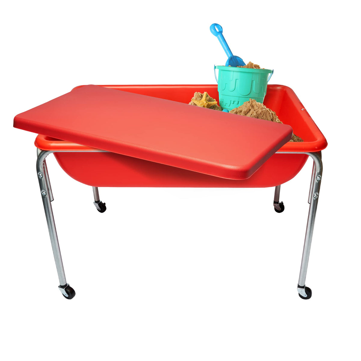 Children'S Factory 24'' Large Sensory Table, Sandbox With Lid, Water Table For Kids, Red
