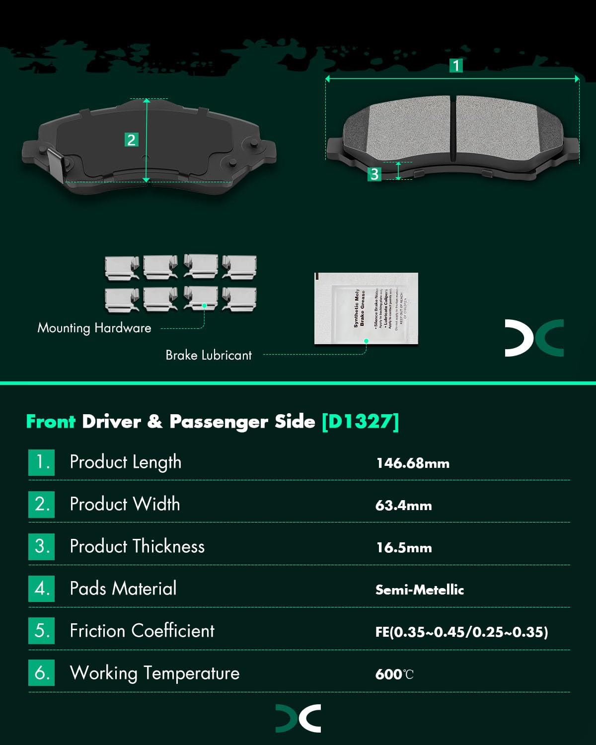 SCITOO D1327 Ceramic Brake Pads Kits Front For Chrysler Town & Country,for Dodge Grand Caravan,Journey,Nitro,for Jeep Liberty,Wr