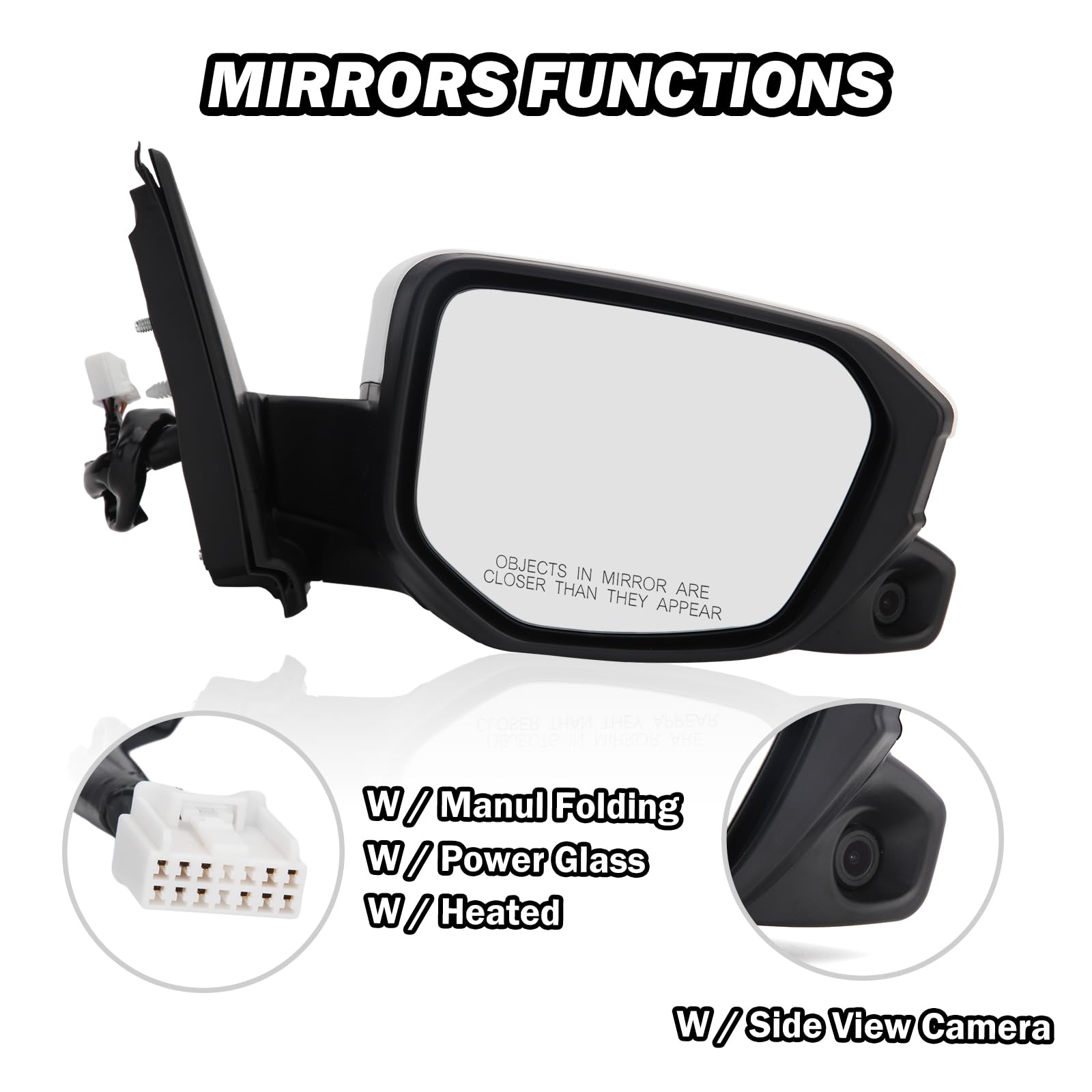 MOFOAP Right Passenger Side Mirror for 2016-2021 Honda Civic Sedan/Coupe/Hatchback, White, Power Heated with Camera, 11 Pins