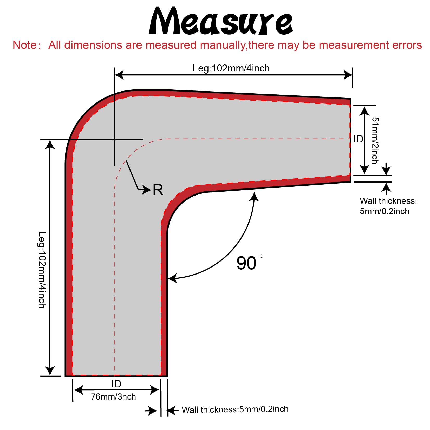 TuoLauthon ID 2 '' to 3 '' 90 Degree Elbow Coupler Reducer Silicone Hose with 2 T-Bolt Clamps for Turbo/Intercooler/Intake Pipin