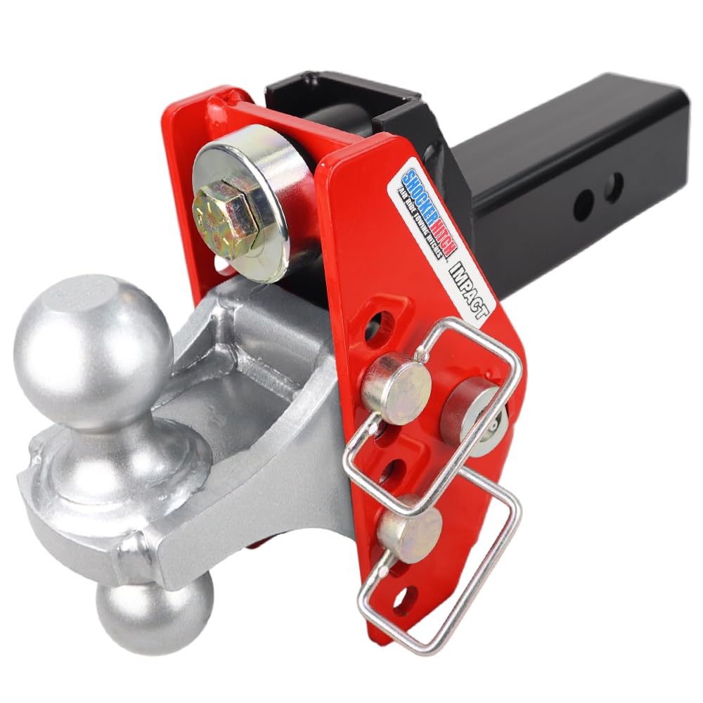 Shocker Impact Cushion Hitch Combo Ball Mount 4' Rise To 4' Drop, Fits 2-1/2' Hitch Silver Combo 2' & 2-5/16' Balls