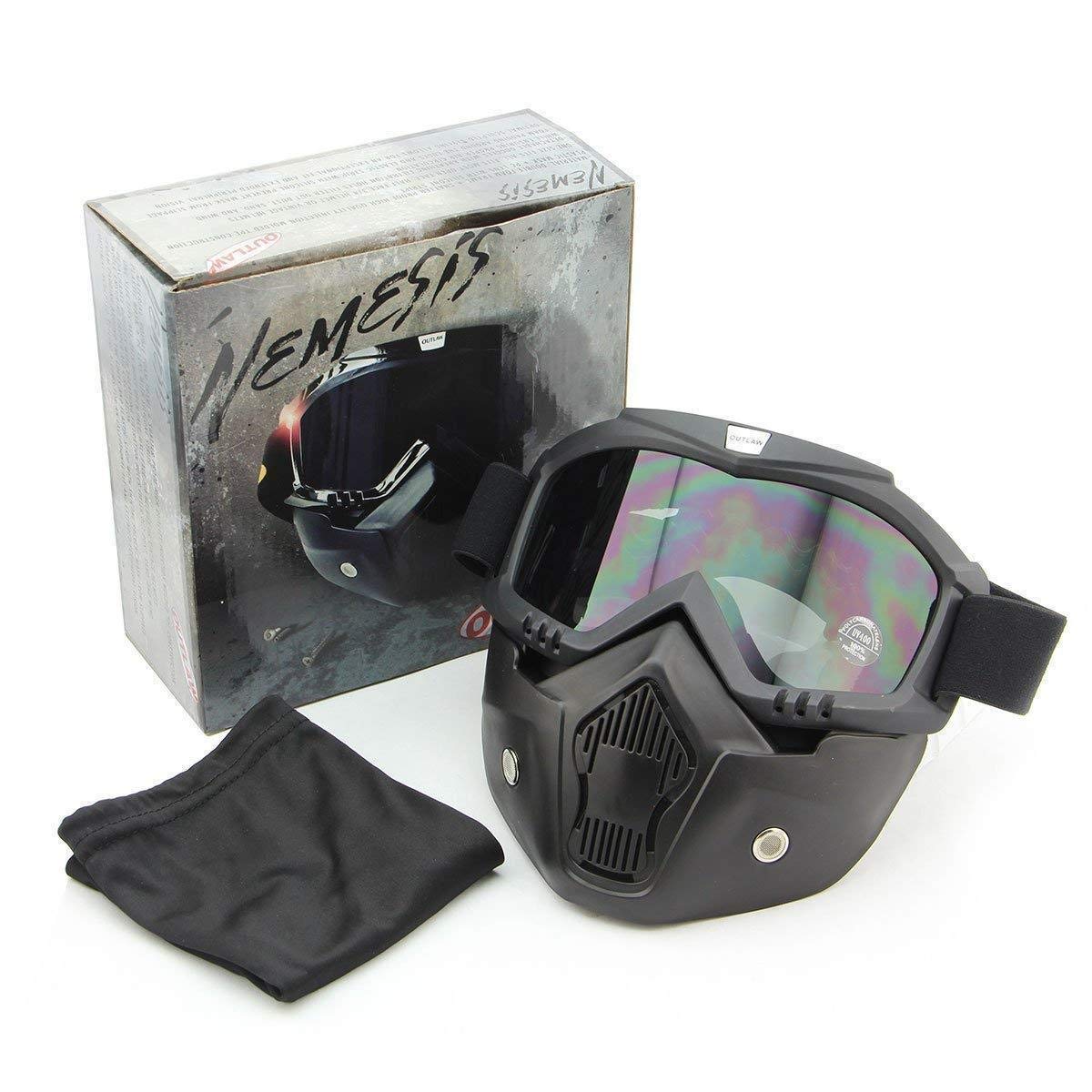 Outlaw 'Nemesis' Motorcycle Face Mask With Detachable Goggles - Black Riding Mask With Uv 400 Lens For Men And Women