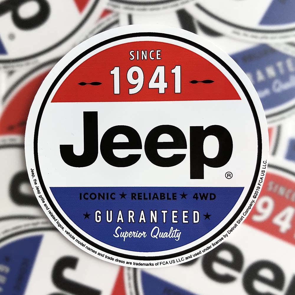 Jeep Since 1941 Red White And Blue Logo Vinyl Sticker (4'' Circle)