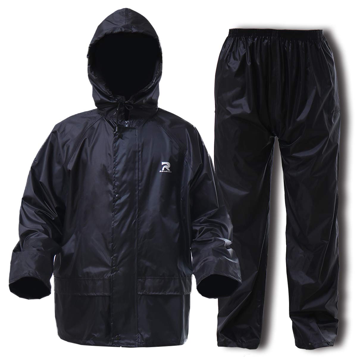 RainRider Rain Suit for Men Women Ultra-Lite Rain Gear Jacket with Pants 3-Piece Portable Ripstop(Black,X-Large)
