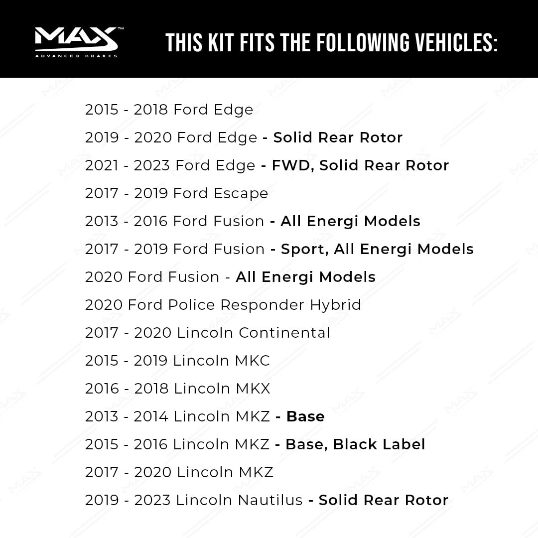 Max Advanced Brakes Rear Brake Kit For 2015-2018 2019 2020 2021 Ford Edge 2017-2019 Escape Fusion Lincoln Mkx Mkz Replacement Drilled Slotted Black Coated Disc Brake Rotors And Ceramic Brake Pads