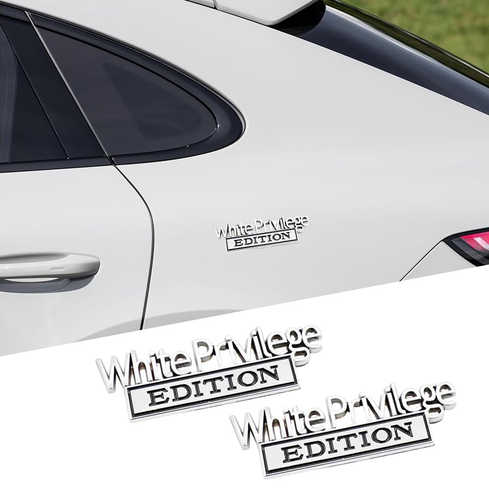 2 Pcs White Priviledge Edition Emblem Car Side Rear Front Hood Trunk Door Fender Bumper Metal Badge 3D Decal Sticker Fit For F15