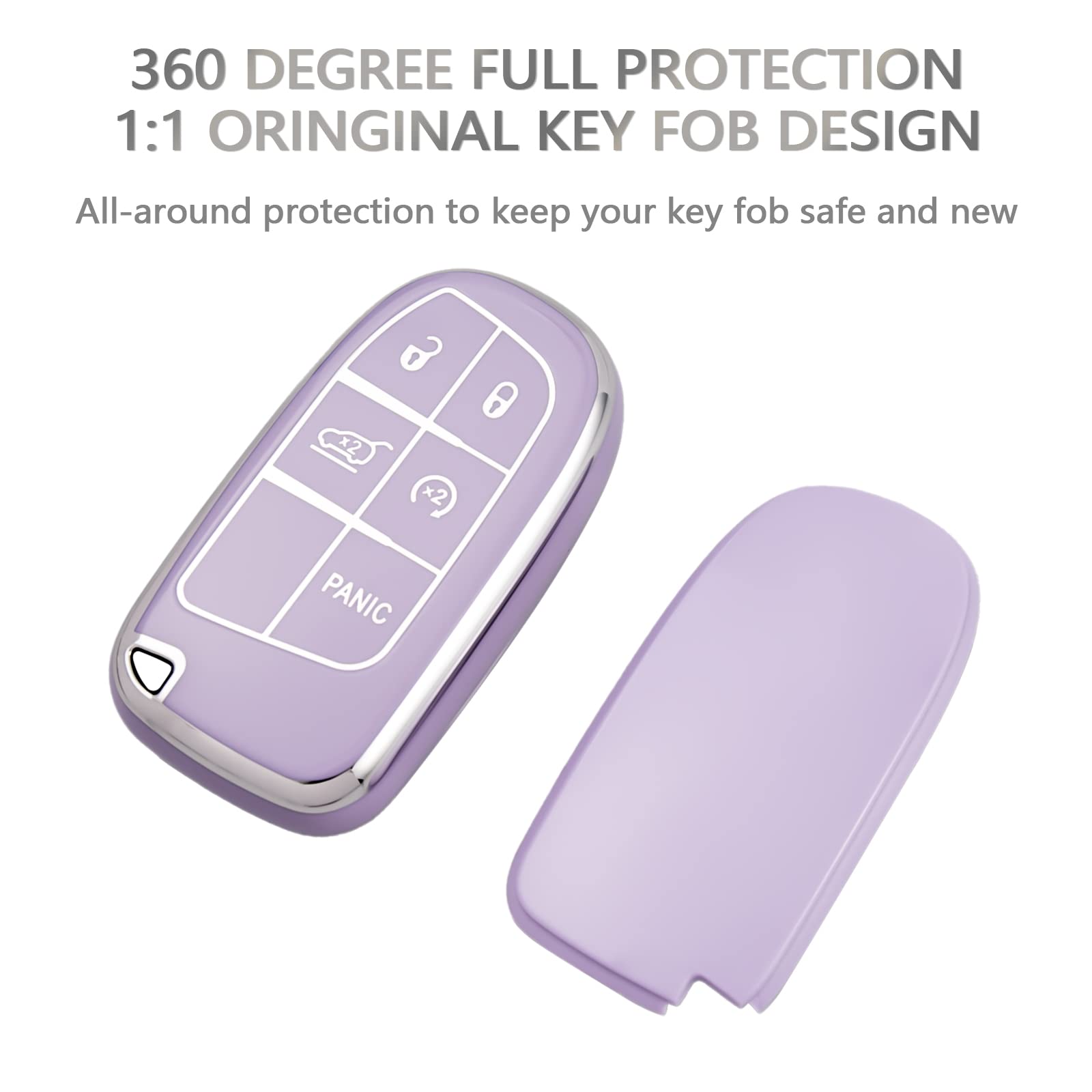 Offcurve For Dodge Jeep Key Fob Cover, Car Key Cover Case For Dodge Charger Challenger Dart Journey Durango Grand Caravan Ram Chrysler 200 300 Smart Key Car Accessories Holder Protector, Purple