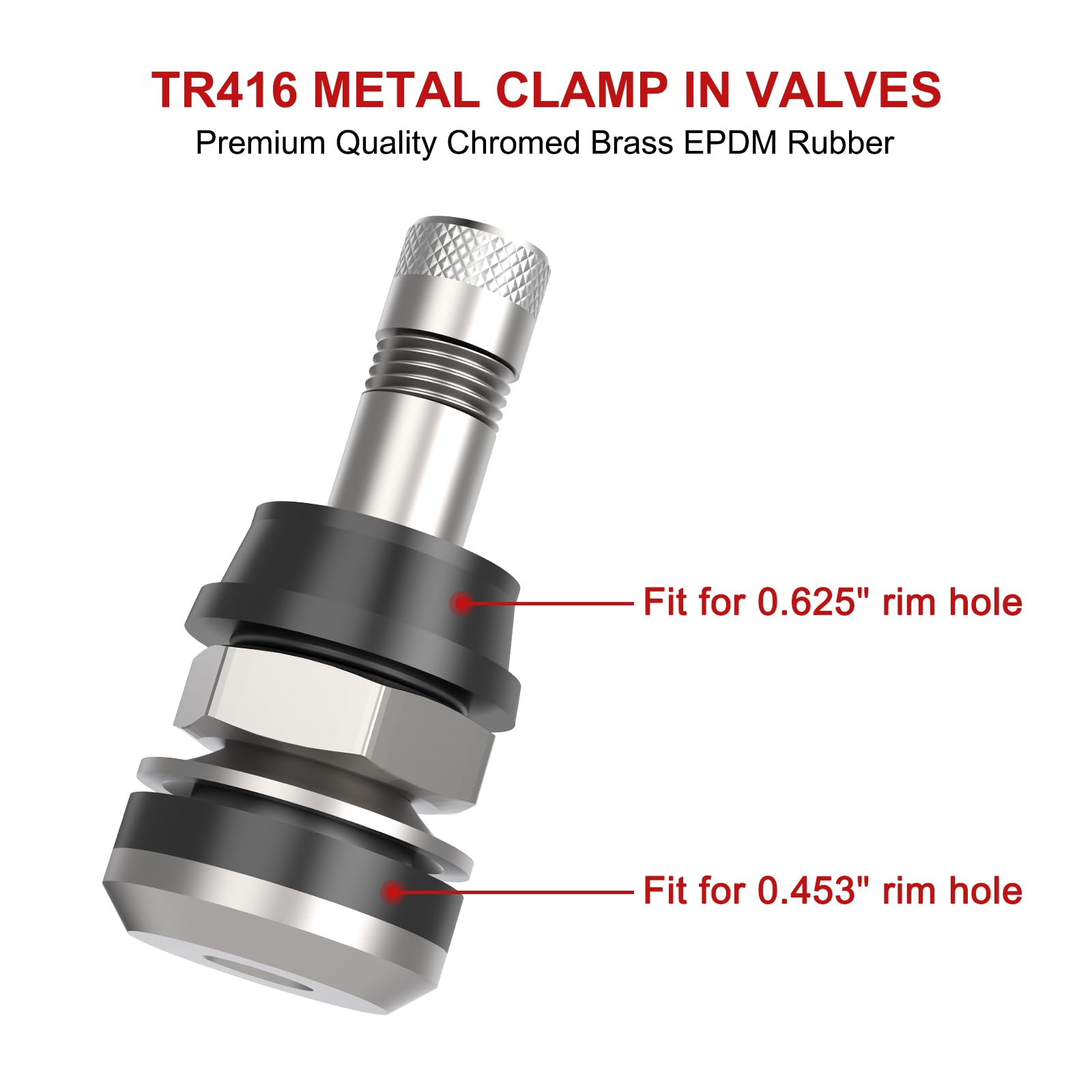 Sunsoul Tr416 25Pcs Metal Valve Stems Outer Mount Fits .453'' & .625'' Rim Holes, Silver, High-Pressure Clamp-In Tire Valves