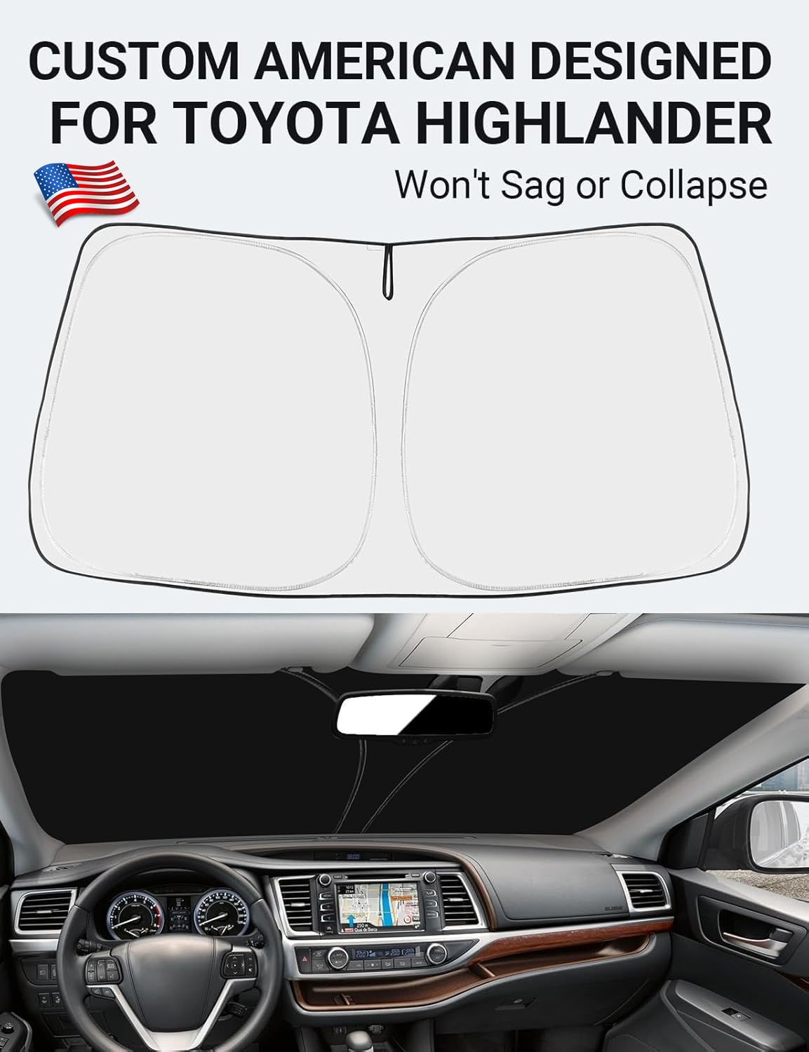 Proadsy Front Windshield Sun Shade Foldable Sunshade Protector Custom Fit 2014-2019 Highlander L Le Xle Limited Platinum Accessories 2025 Upgrade